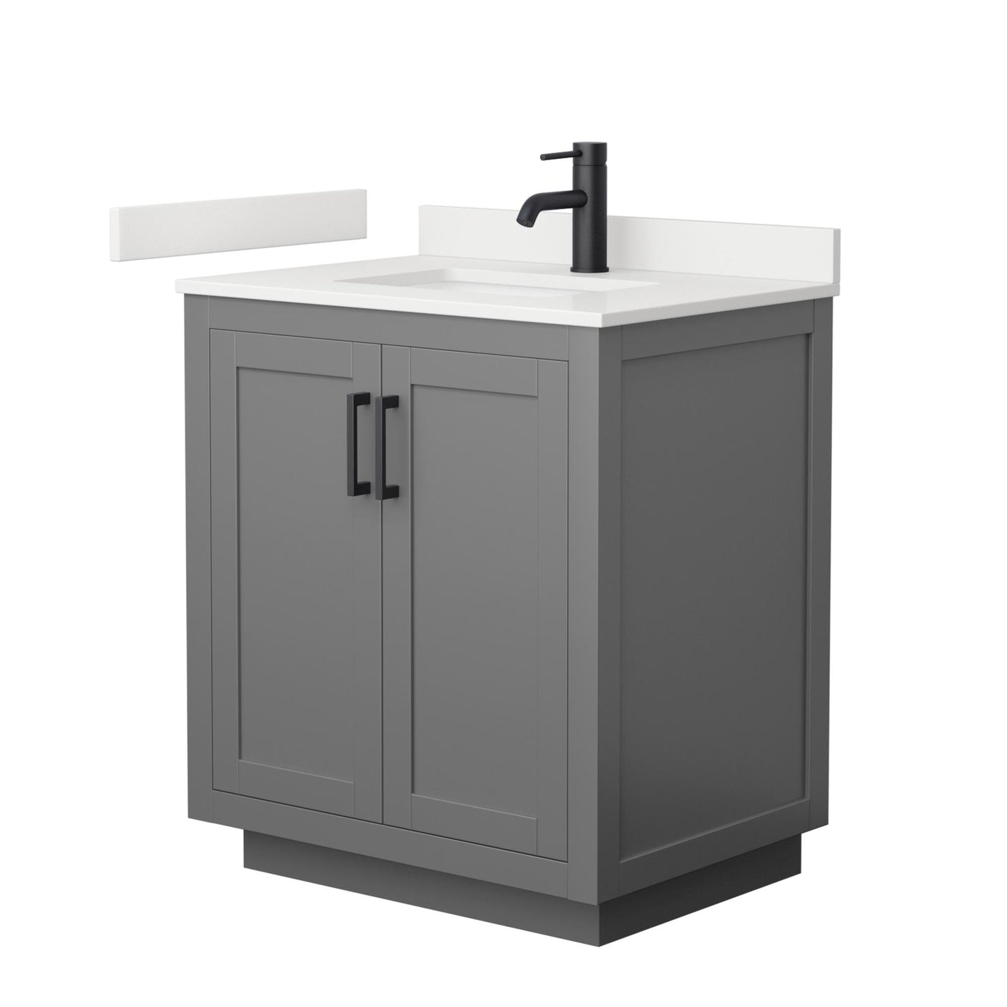 Wyndham Collection Miranda 30" Single Bathroom Vanity in Dark Gray, White Quartz Countertop, Undermount Square Sink (1-Hole), Matte Black Trim