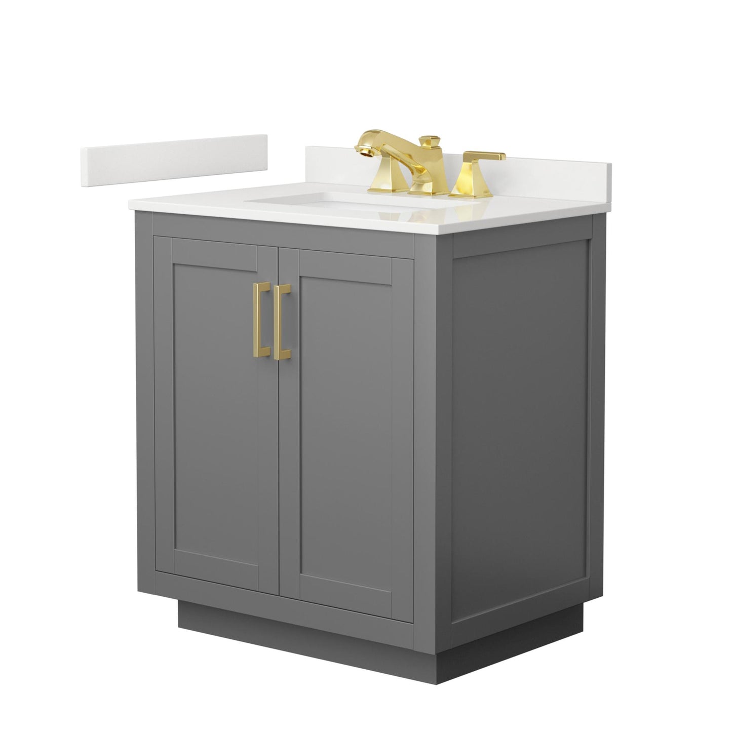 Wyndham Collection Miranda 30" Single Bathroom Vanity in Dark Gray, White Quartz Countertop, Undermount Square Sink (3-Hole), Brushed Gold Trim