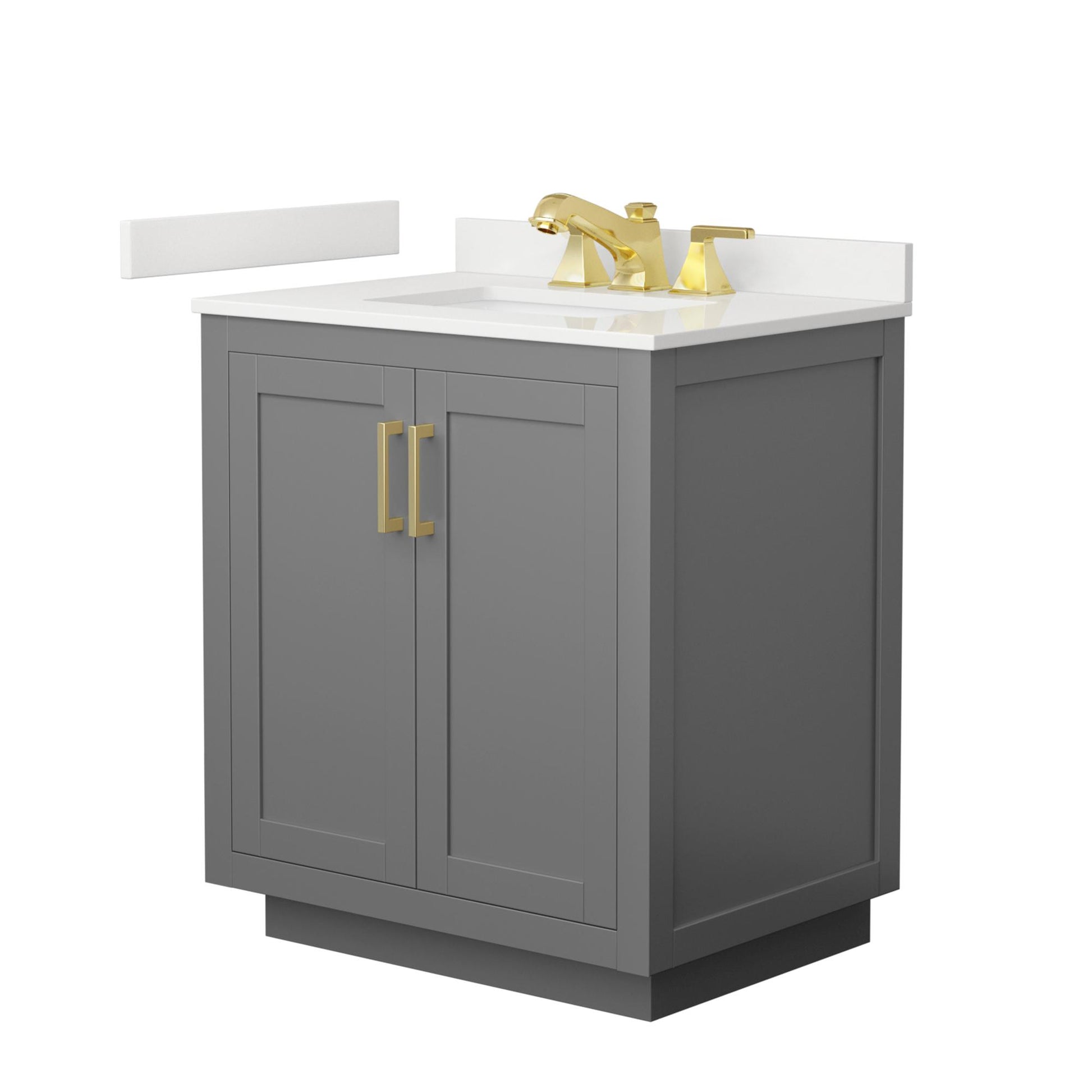 Wyndham Collection Miranda 30" Single Bathroom Vanity in Dark Gray, White Quartz Countertop, Undermount Square Sink (3-Hole), Brushed Gold Trim