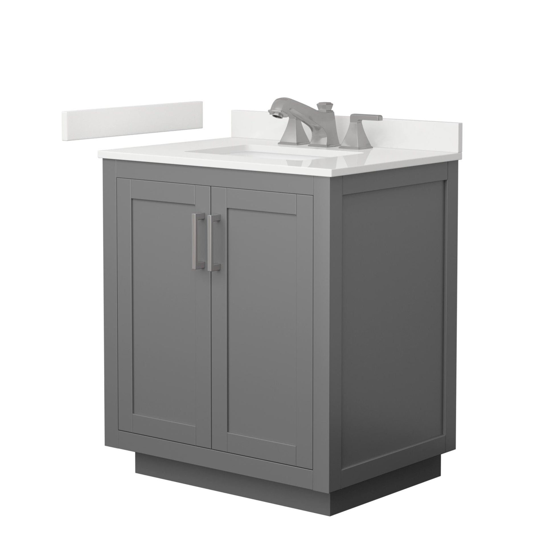 Wyndham Collection Miranda 30" Single Bathroom Vanity in Dark Gray, White Quartz Countertop, Undermount Square Sink (3-Hole), Brushed Nickel Trim