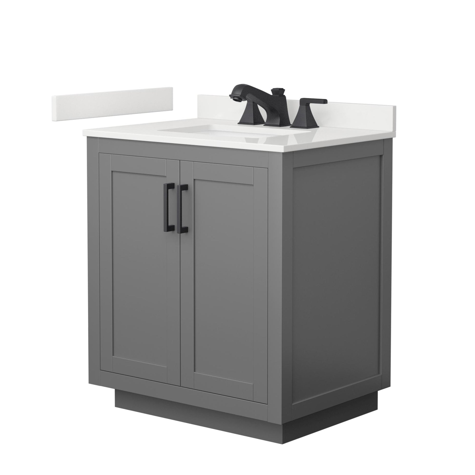Wyndham Collection Miranda 30" Single Bathroom Vanity in Dark Gray, White Quartz Countertop, Undermount Square Sink (3-Hole), Matte Black Trim