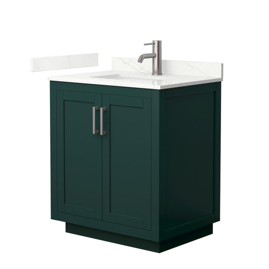 Wyndham Collection Miranda 30" Single Bathroom Vanity in Green, Giotto Quartz Countertop, Undermount Square Sink (1-Hole), Brushed Nickel Trim