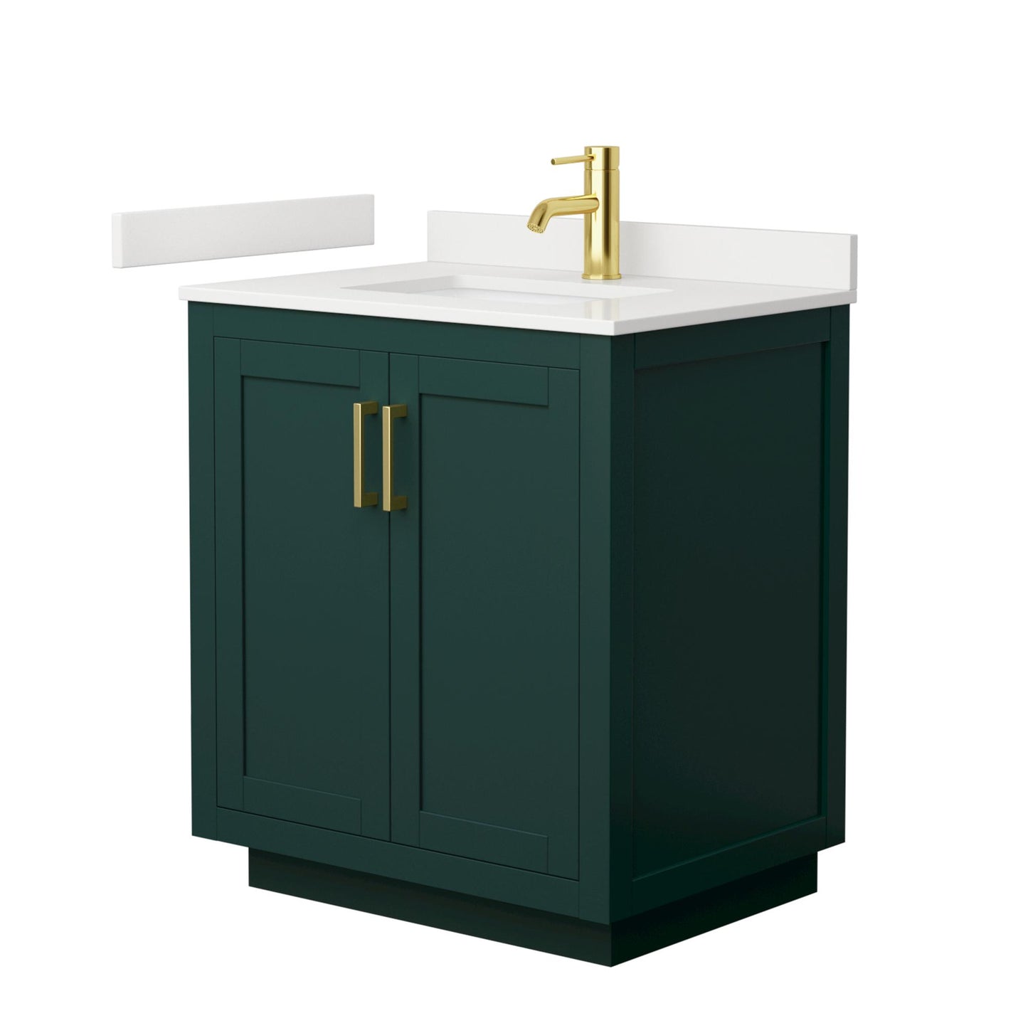 Wyndham Collection Miranda 30" Single Bathroom Vanity in Green, White Quartz Countertop, Undermount Square Sink (1-Hole), Brushed Gold Trim