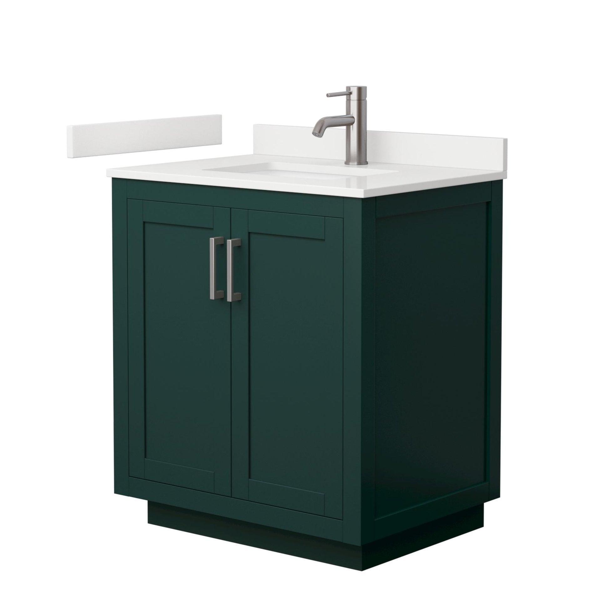 Wyndham Collection Miranda 30" Single Bathroom Vanity in Green, White Quartz Countertop, Undermount Square Sink (1-Hole), Brushed Nickel Trim