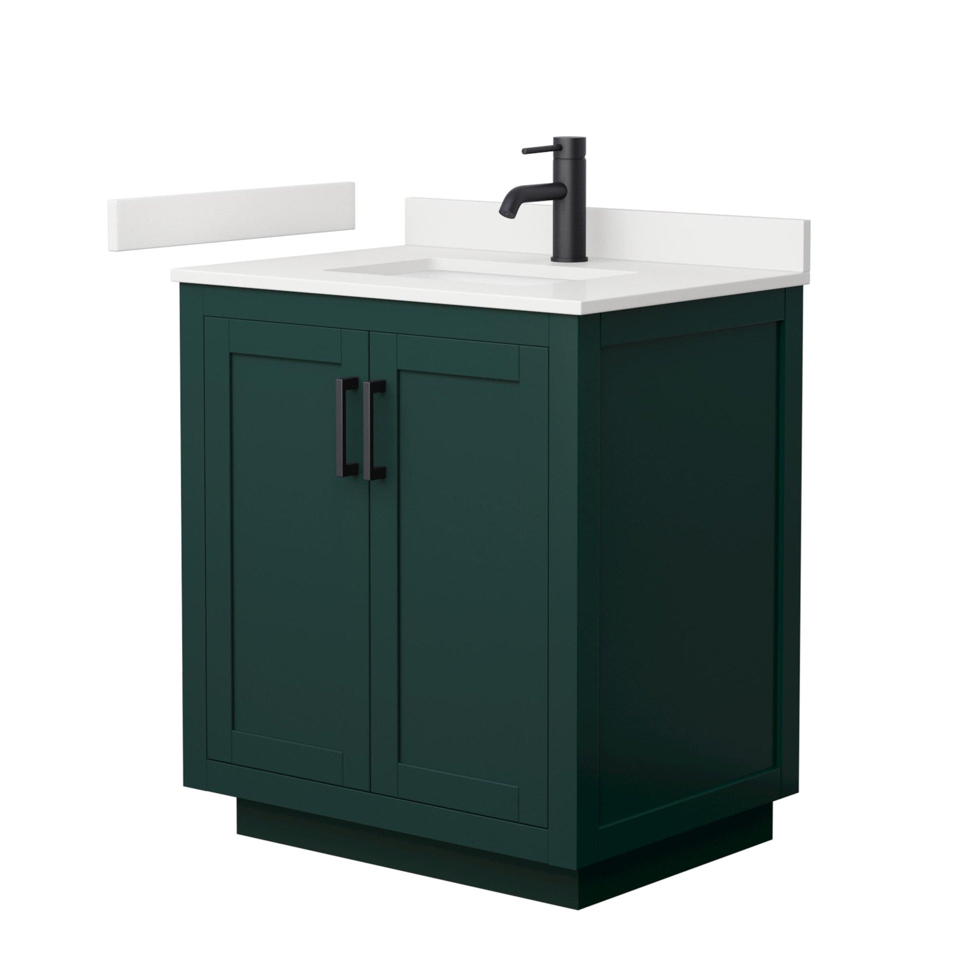 Wyndham Collection Miranda 30" Single Bathroom Vanity in Green, White Quartz Countertop, Undermount Square Sink (1-Hole), Matte Black Trim