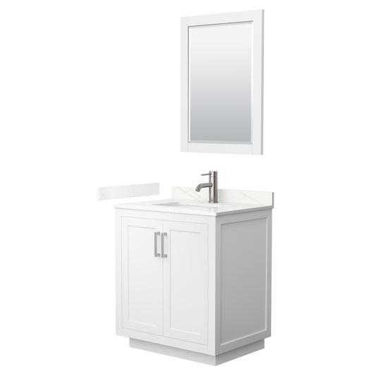 Wyndham Collection Miranda 30" Single Bathroom Vanity in White, Giotto Quartz Countertop, Undermount Square Sink (1-Hole), Brushed Nickel Trim, 24" Mirror