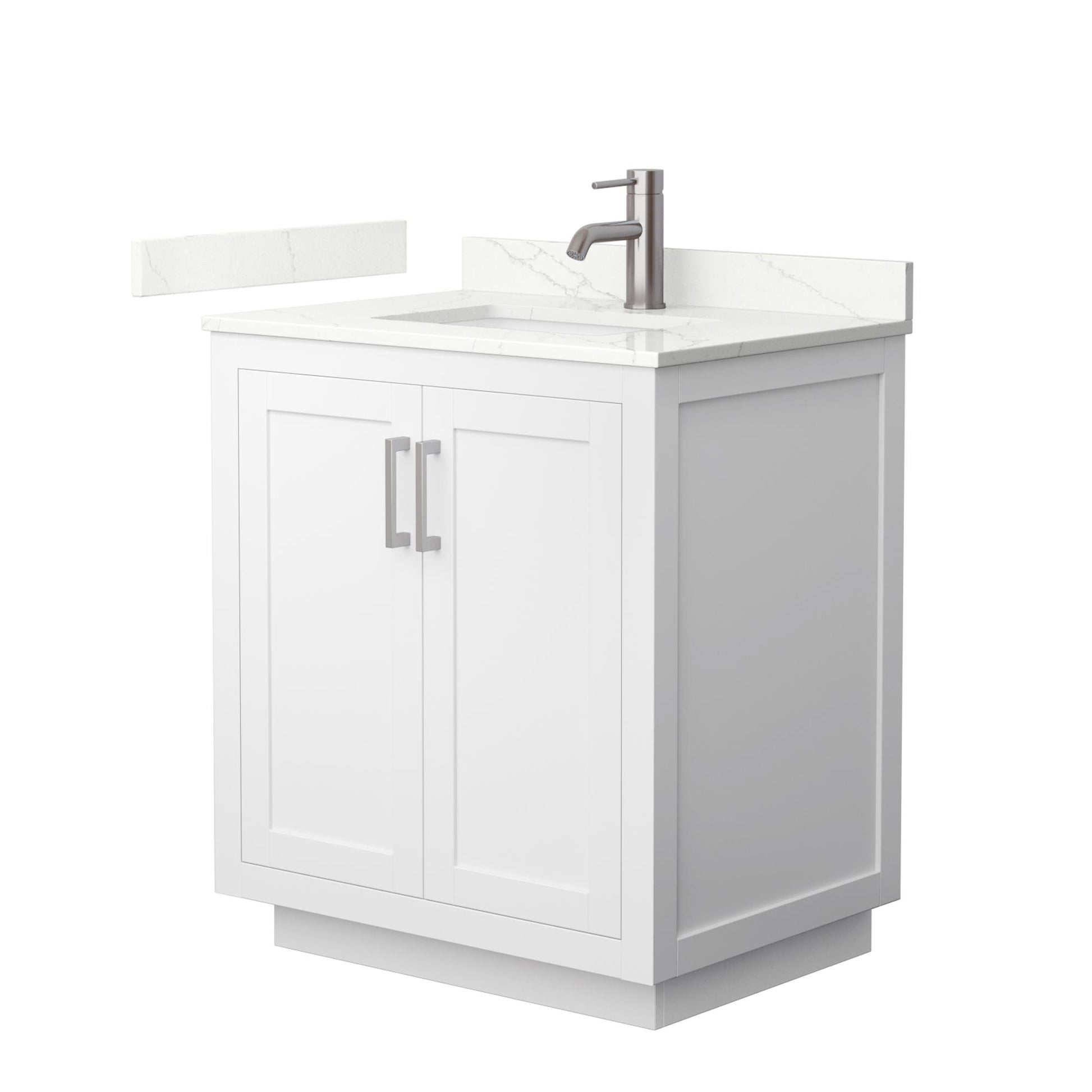 Wyndham Collection Miranda 30" Single Bathroom Vanity in White, Giotto Quartz Countertop, Undermount Square Sink (1-Hole), Brushed Nickel Trim
