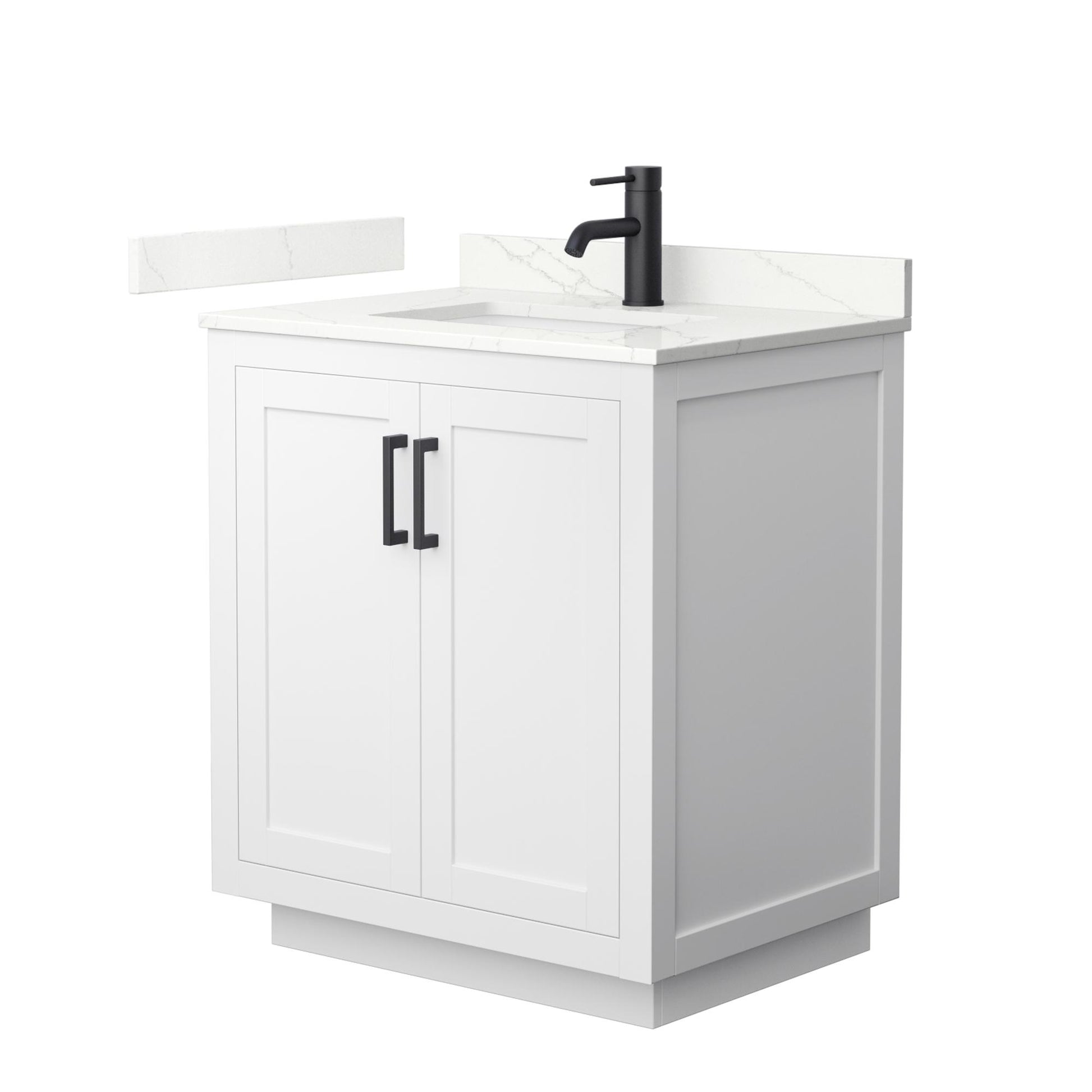 Wyndham Collection Miranda 30" Single Bathroom Vanity in White, Giotto Quartz Countertop, Undermount Square Sink (1-Hole), Matte Black Trim
