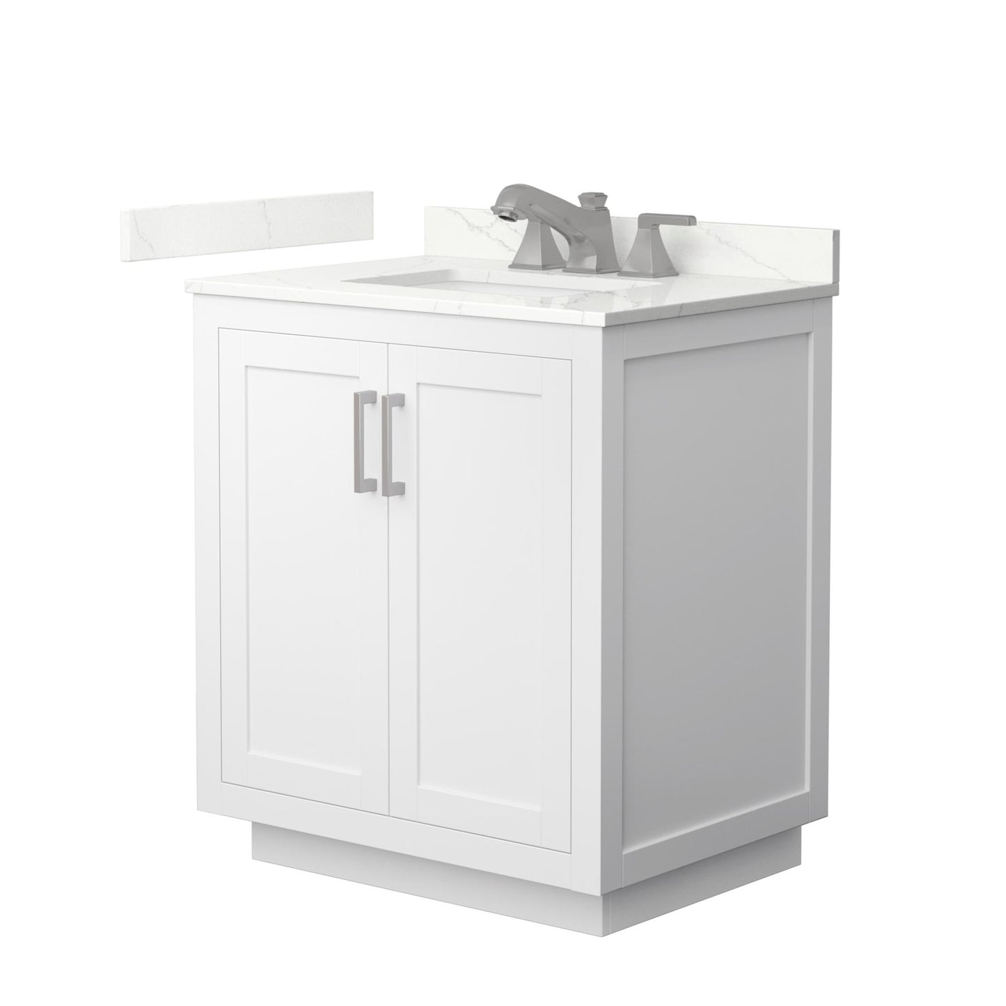 Wyndham Collection Miranda 30" Single Bathroom Vanity in White, Giotto Quartz Countertop, Undermount Square Sink (3-Hole), Brushed Nickel Trim