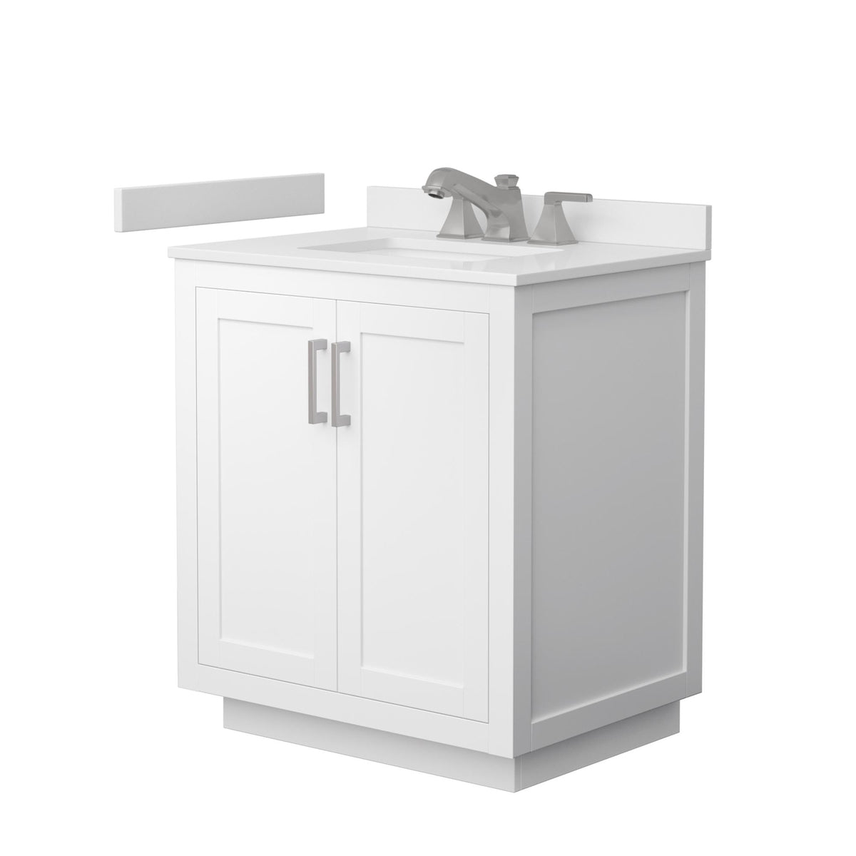 Wyndham Collection Miranda 30" Single Bathroom Vanity in White, White Cultured Marble Countertop, Undermount Square Sink (3-Hole), Brushed Nickel Trim