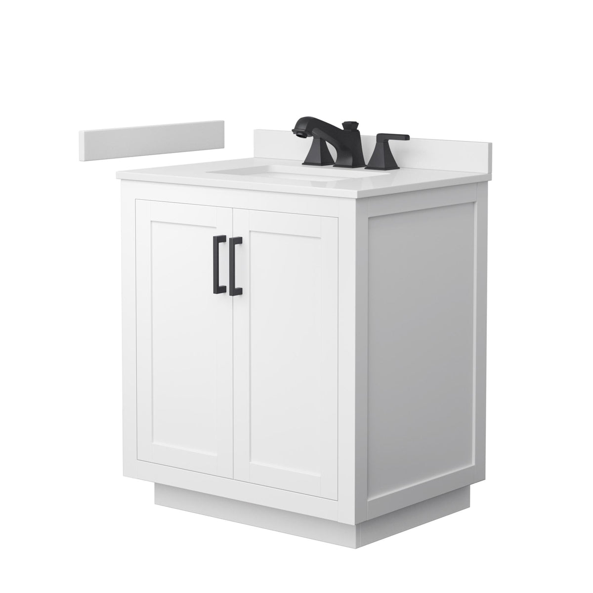 Wyndham Collection Miranda 30" Single Bathroom Vanity in White, White Cultured Marble Countertop, Undermount Square Sink (3-Hole), Matte Black Trim