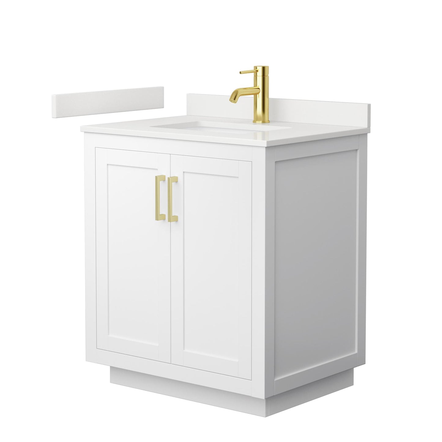 Wyndham Collection Miranda 30" Single Bathroom Vanity in White, White Quartz Countertop, Undermount Square Sink (1-Hole), Brushed Gold Trim
