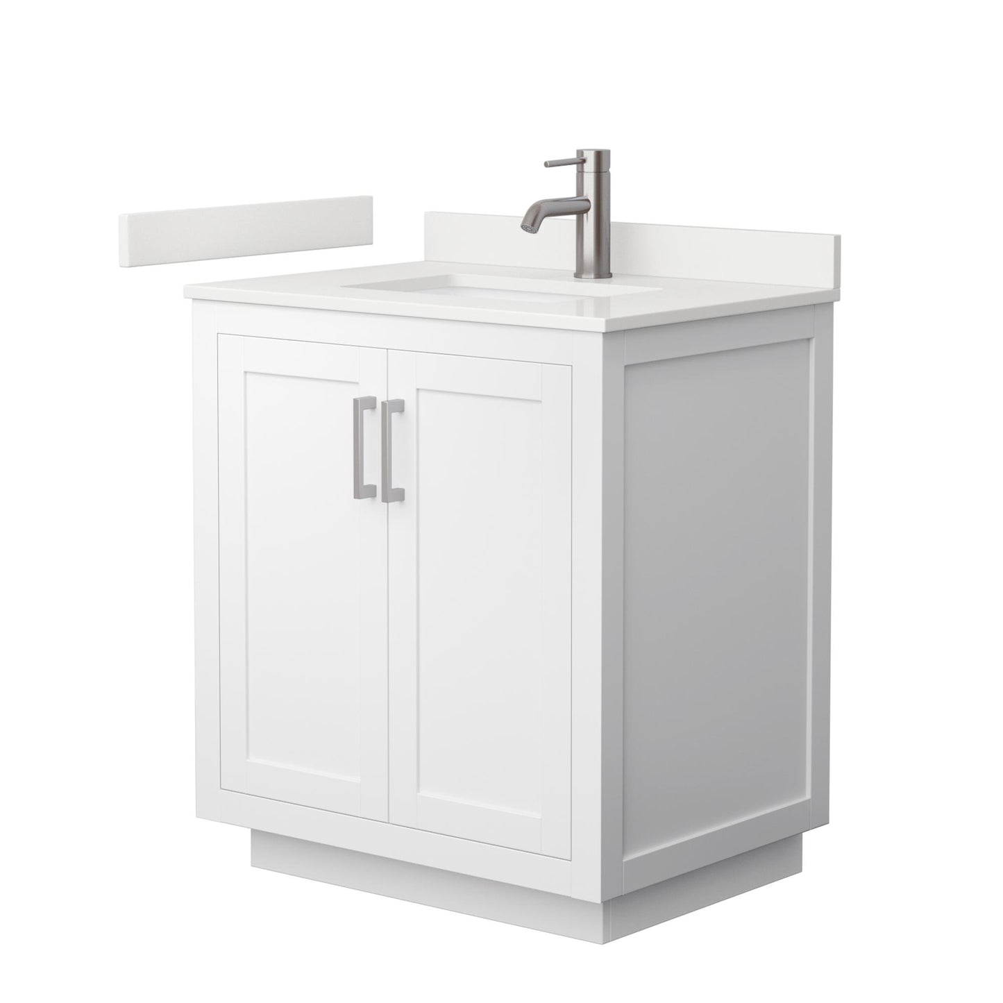 Wyndham Collection Miranda 30" Single Bathroom Vanity in White, White Quartz Countertop, Undermount Square Sink (1-Hole), Brushed Nickel Trim