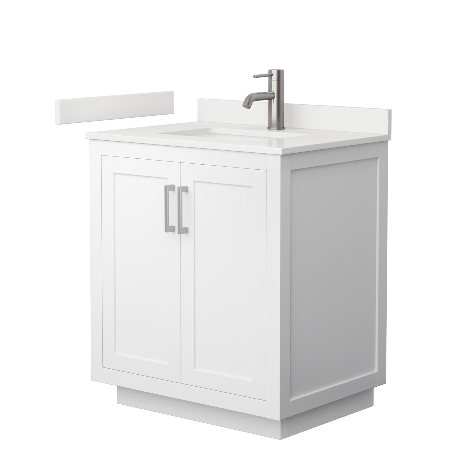 Wyndham Collection Miranda 30" Single Bathroom Vanity in White, White Quartz Countertop, Undermount Square Sink (1-Hole), Brushed Nickel Trim