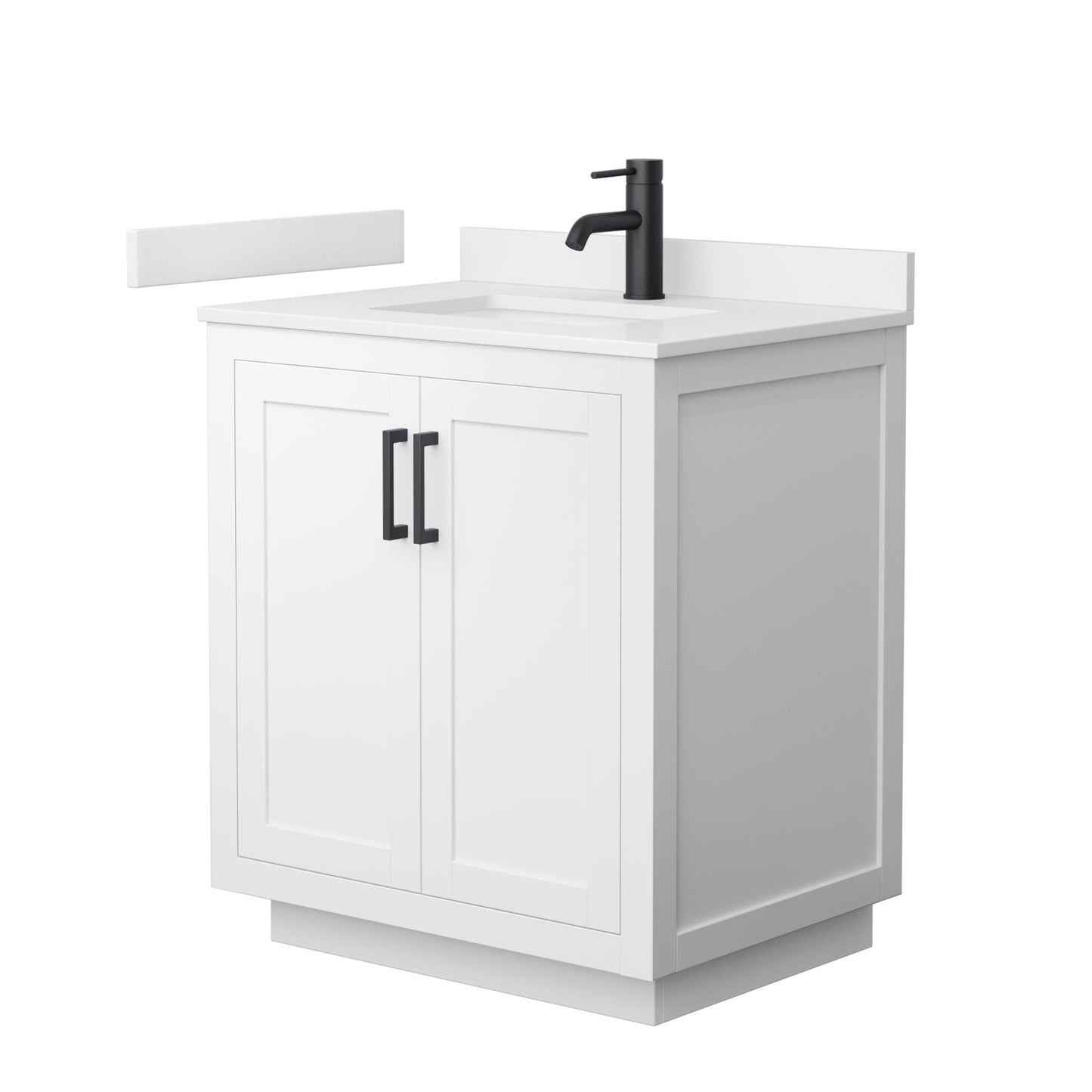 Wyndham Collection Miranda 30" Single Bathroom Vanity in White, White Quartz Countertop, Undermount Square Sink (1-Hole), Matte Black Trim