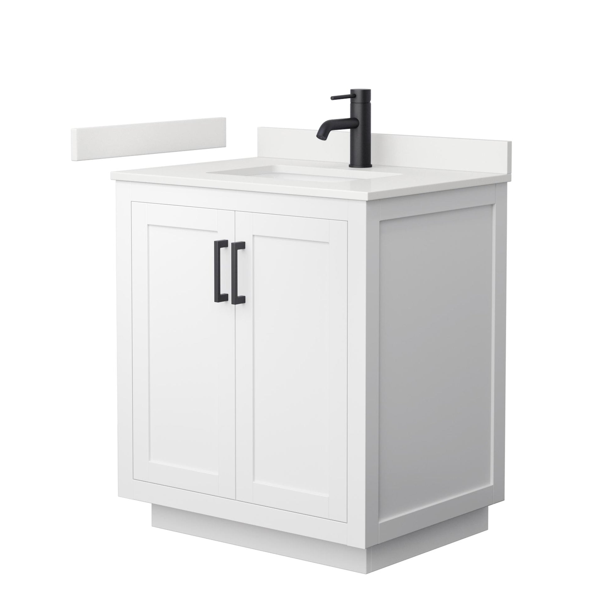 Wyndham Collection Miranda 30" Single Bathroom Vanity in White, White Quartz Countertop, Undermount Square Sink (1-Hole), Matte Black Trim