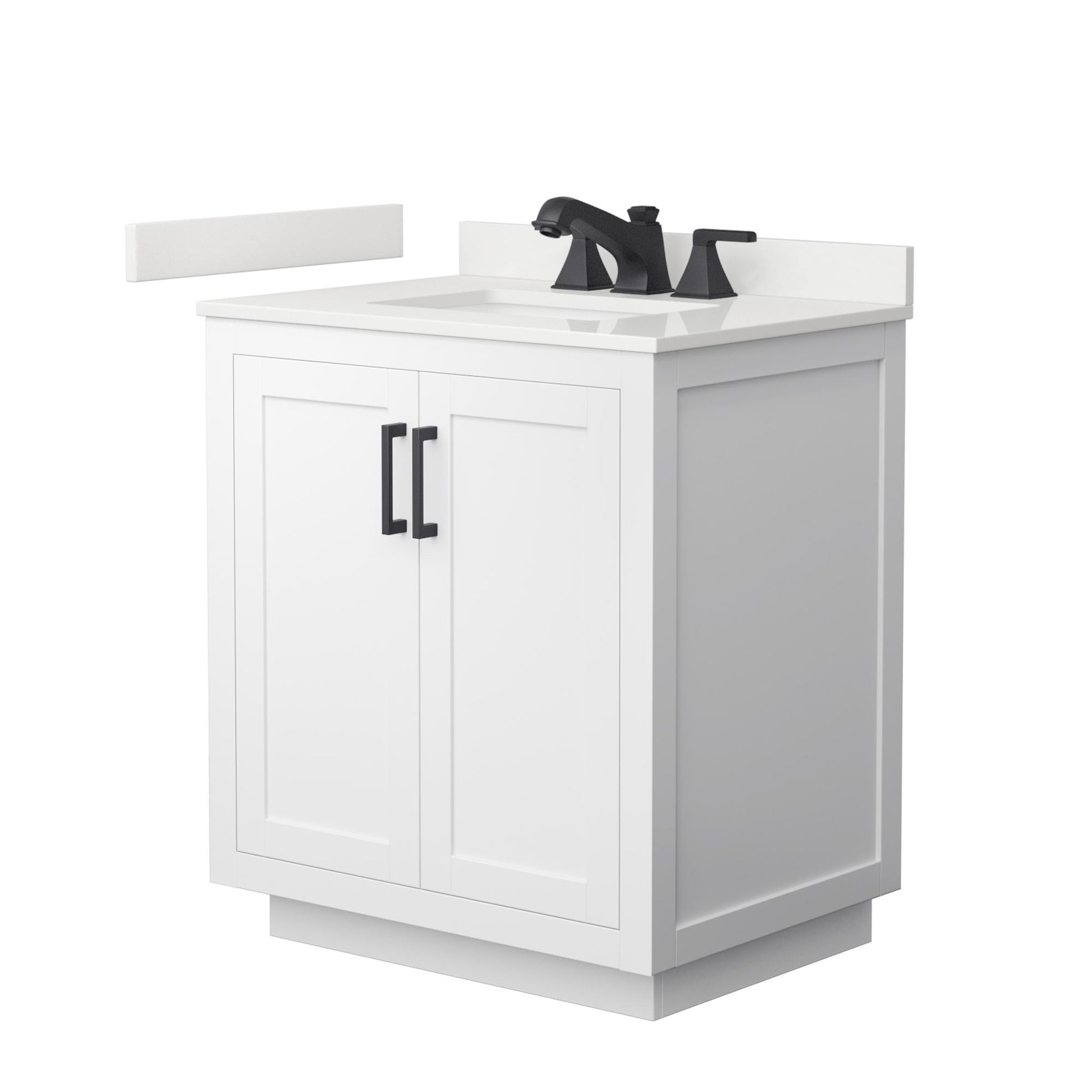 Wyndham Collection Miranda 30" Single Bathroom Vanity in White, White Quartz Countertop, Undermount Square Sink (3-Hole), Matte Black Trim