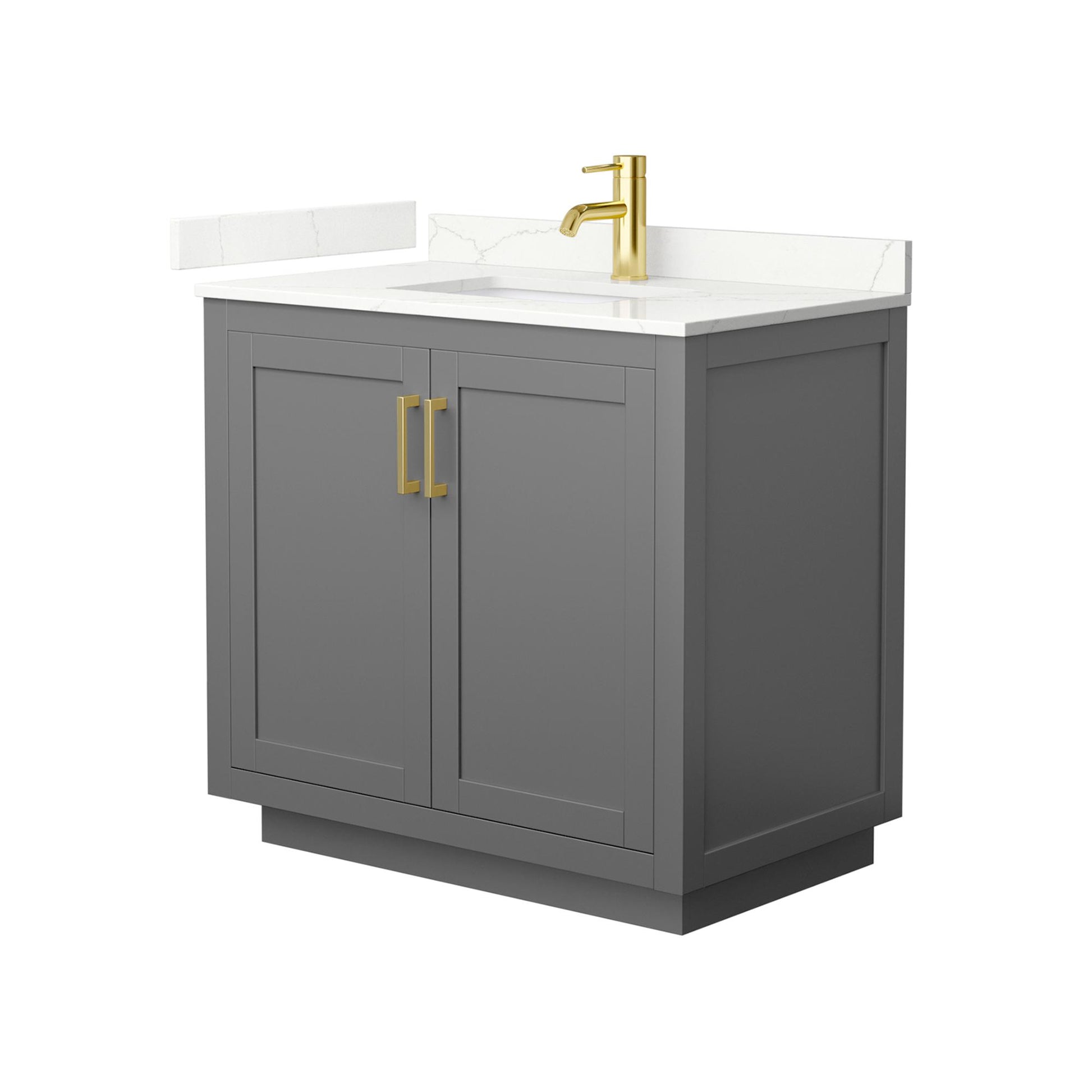 Wyndham Collection Miranda 36" Single Bathroom Vanity in Dark Gray, Giotto Quartz Countertop, Undermount Square Sink (1-Hole), Brushed Gold Trim