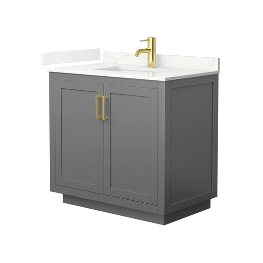 Wyndham Collection Miranda 36" Single Bathroom Vanity in Dark Gray, Giotto Quartz Countertop, Undermount Square Sink (1-Hole), Brushed Gold Trim