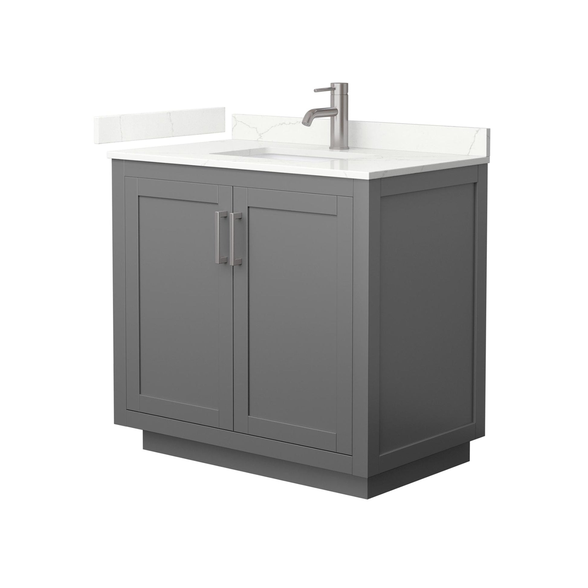 Wyndham Collection Miranda 36" Single Bathroom Vanity in Dark Gray, Giotto Quartz Countertop, Undermount Square Sink (1-Hole), Brushed Nickel Trim