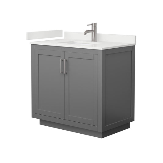 Wyndham Collection Miranda 36" Single Bathroom Vanity in Dark Gray, White Quartz Countertop, Undermount Square Sink (1-Hole), Brushed Nickel Trim