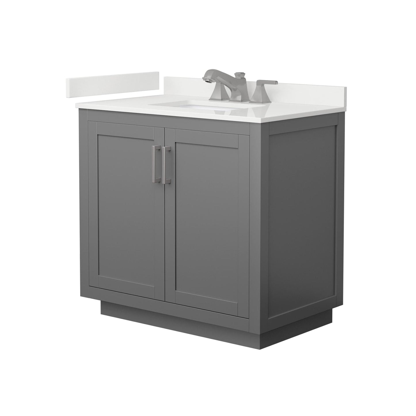 Wyndham Collection Miranda 36" Single Bathroom Vanity in Dark Gray, White Quartz Countertop, Undermount Square Sink (3-Hole), Brushed Nickel Trim