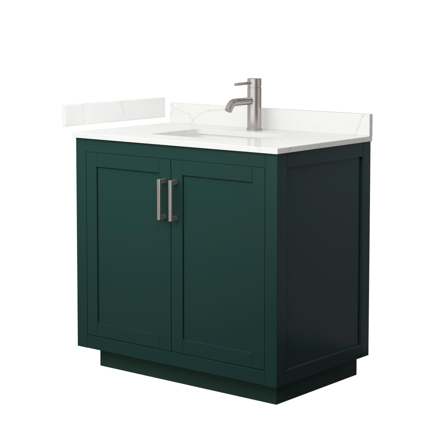Wyndham Collection Miranda 36" Single Bathroom Vanity in Green, Giotto Quartz Countertop, Undermount Square Sink (1-Hole), Brushed Nickel Trim