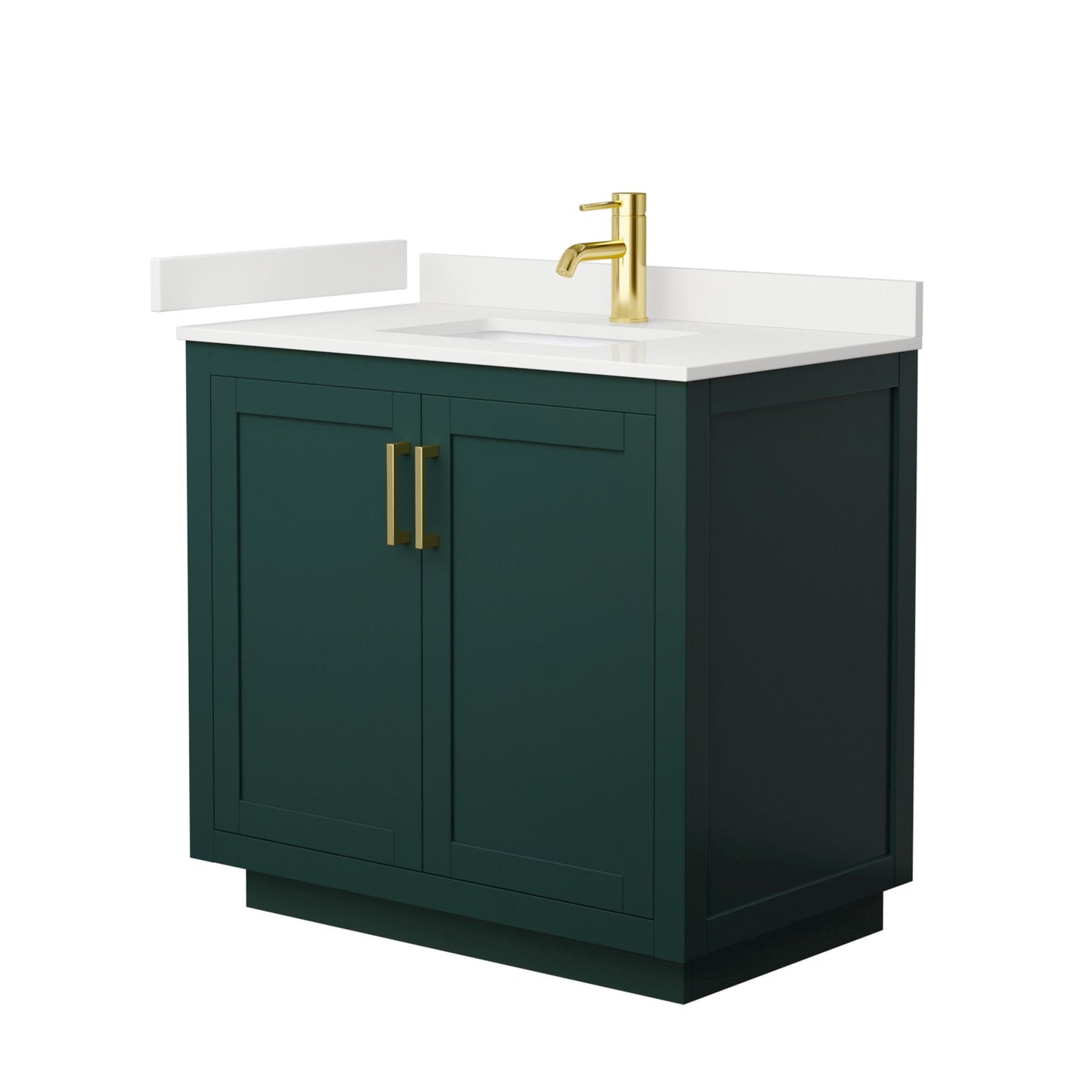 Wyndham Collection Miranda 36" Single Bathroom Vanity in Green, White Quartz Countertop, Undermount Square Sink (1-Hole), Brushed Gold Trim