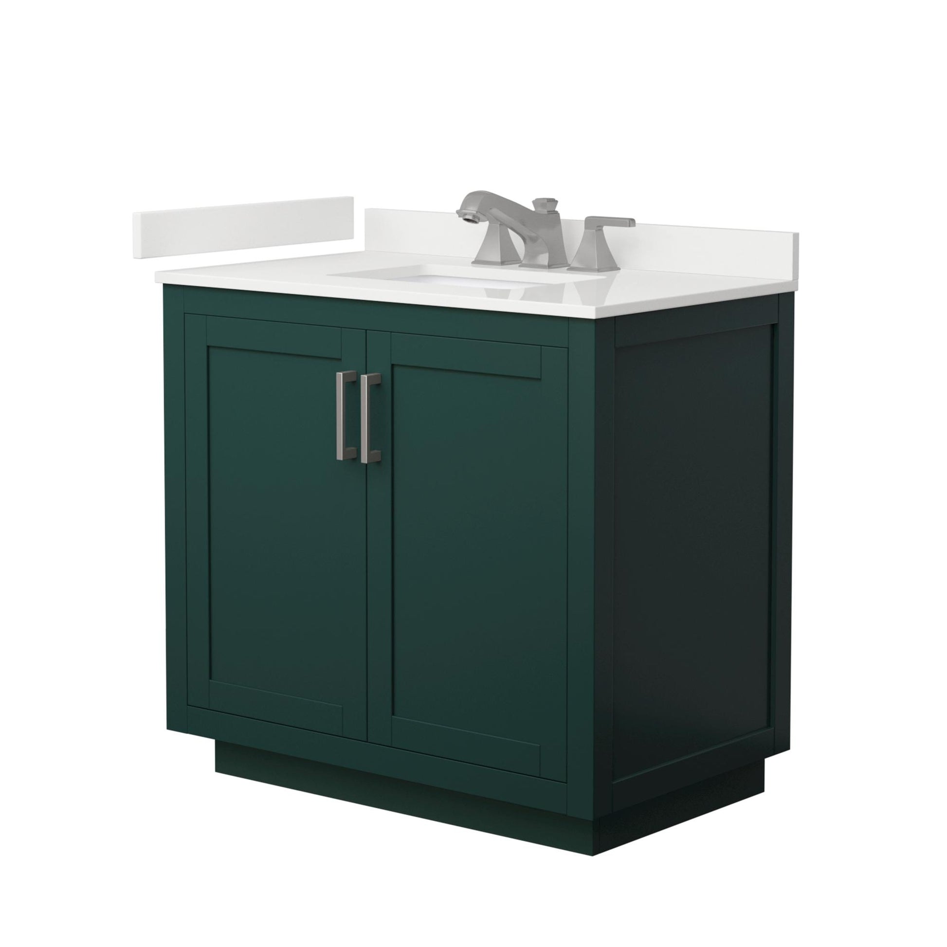 Wyndham Collection Miranda 36" Single Bathroom Vanity in Green, White Quartz Countertop, Undermount Square Sink (3-Hole), Brushed Nickel Trim