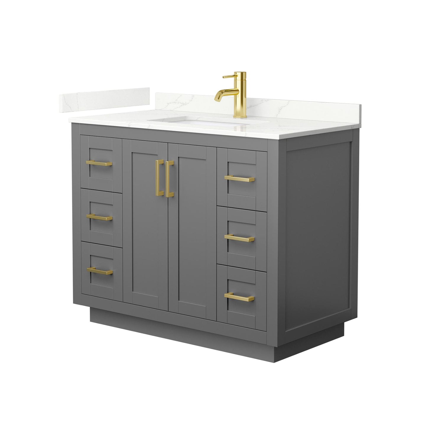Wyndham Collection Miranda 42" Single Bathroom Vanity in Dark Gray, Giotto Quartz Countertop, Undermount Square Sink (1-Hole), Brushed Gold Trim