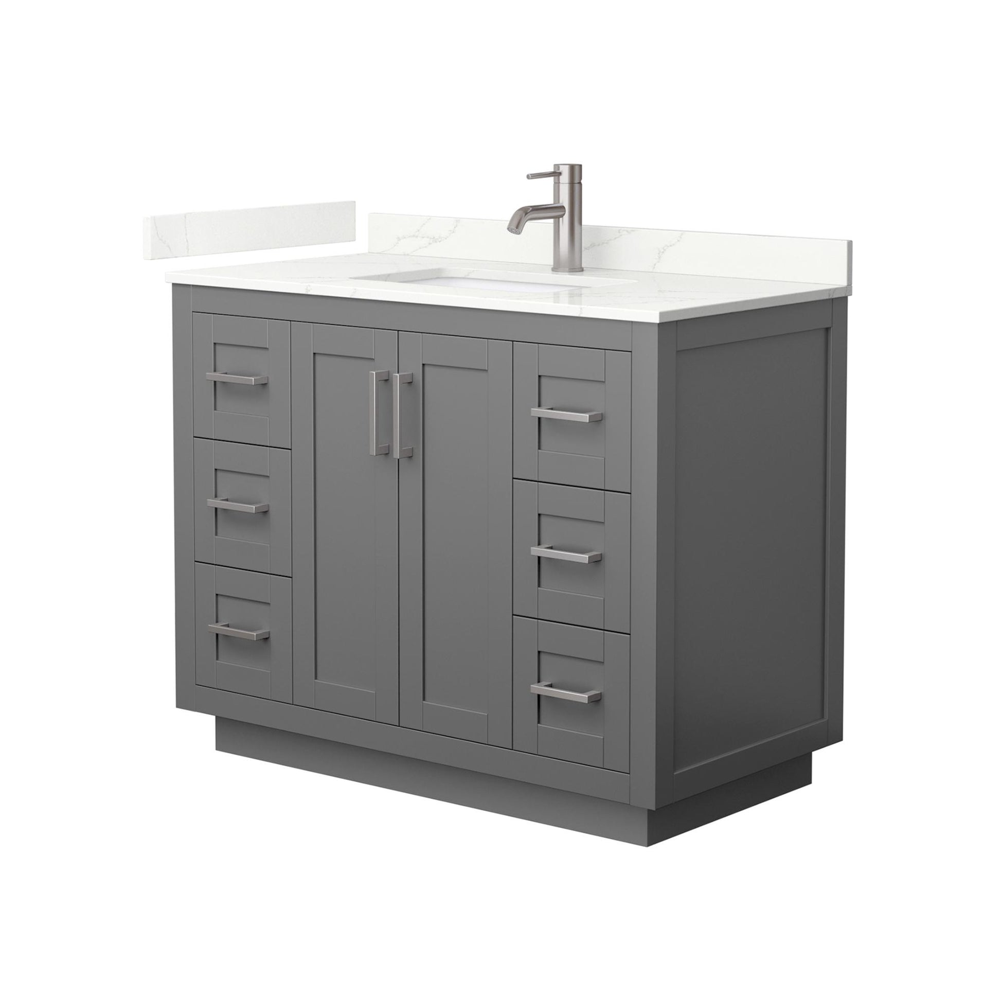 Wyndham Collection Miranda 42" Single Bathroom Vanity in Dark Gray, Giotto Quartz Countertop, Undermount Square Sink (1-Hole), Brushed Nickel Trim