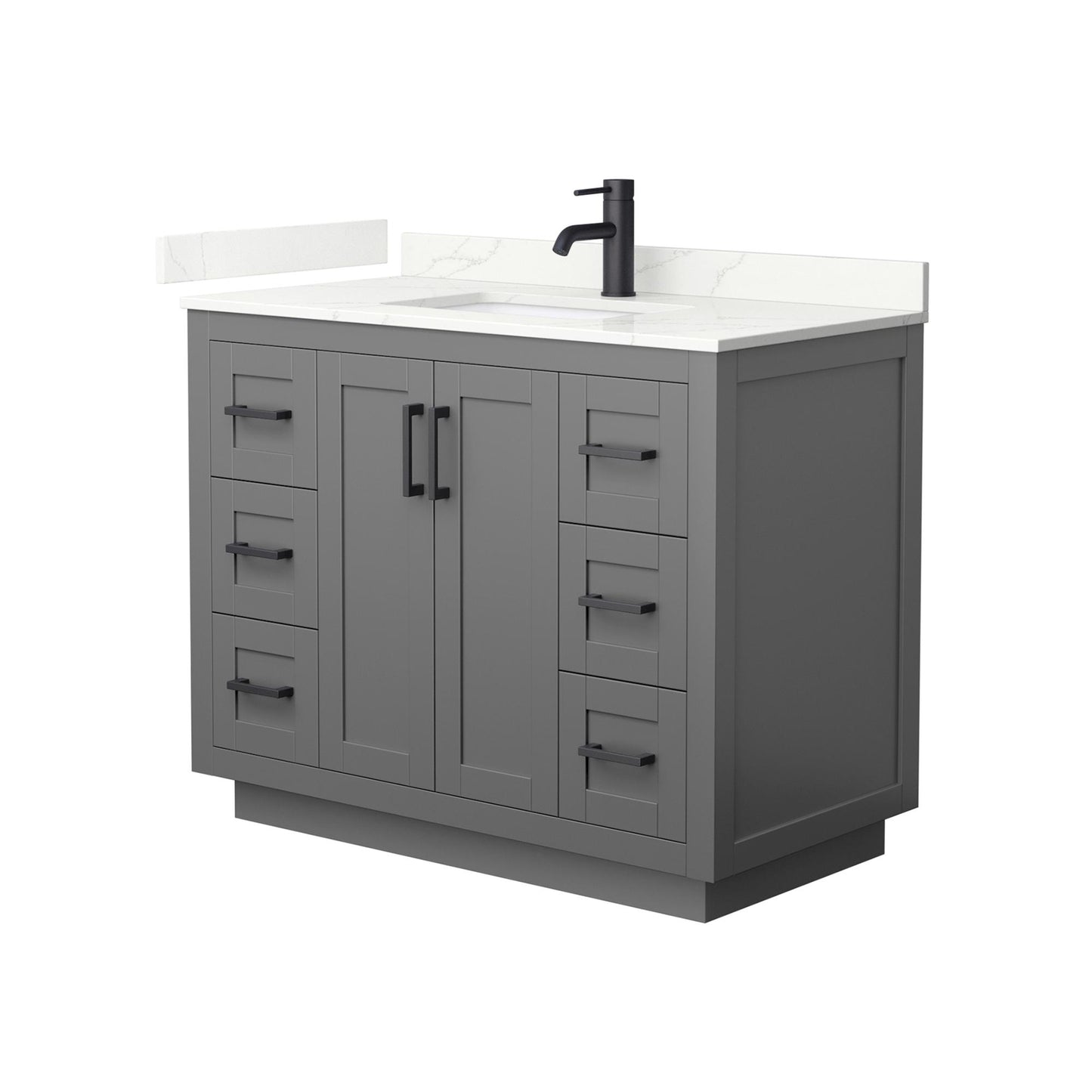 Wyndham Collection Miranda 42" Single Bathroom Vanity in Dark Gray, Giotto Quartz Countertop, Undermount Square Sink (1-Hole), Matte Black Trim