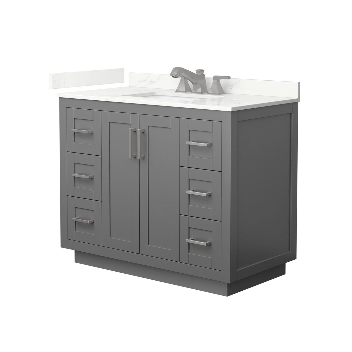 Wyndham Collection Miranda 42" Single Bathroom Vanity in Dark Gray, Giotto Quartz Countertop, Undermount Square Sink (3-Hole), Brushed Nickel Trim
