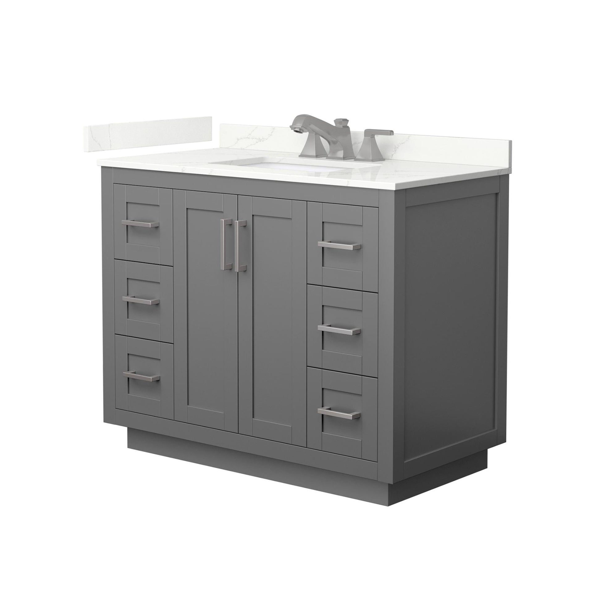 Wyndham Collection Miranda 42" Single Bathroom Vanity in Dark Gray, Giotto Quartz Countertop, Undermount Square Sink (3-Hole), Brushed Nickel Trim