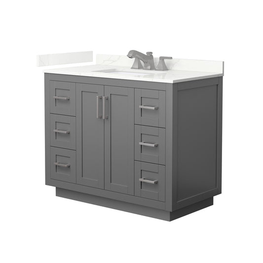 Wyndham Collection Miranda 42" Single Bathroom Vanity in Dark Gray, Giotto Quartz Countertop, Undermount Square Sink (3-Hole), Brushed Nickel Trim