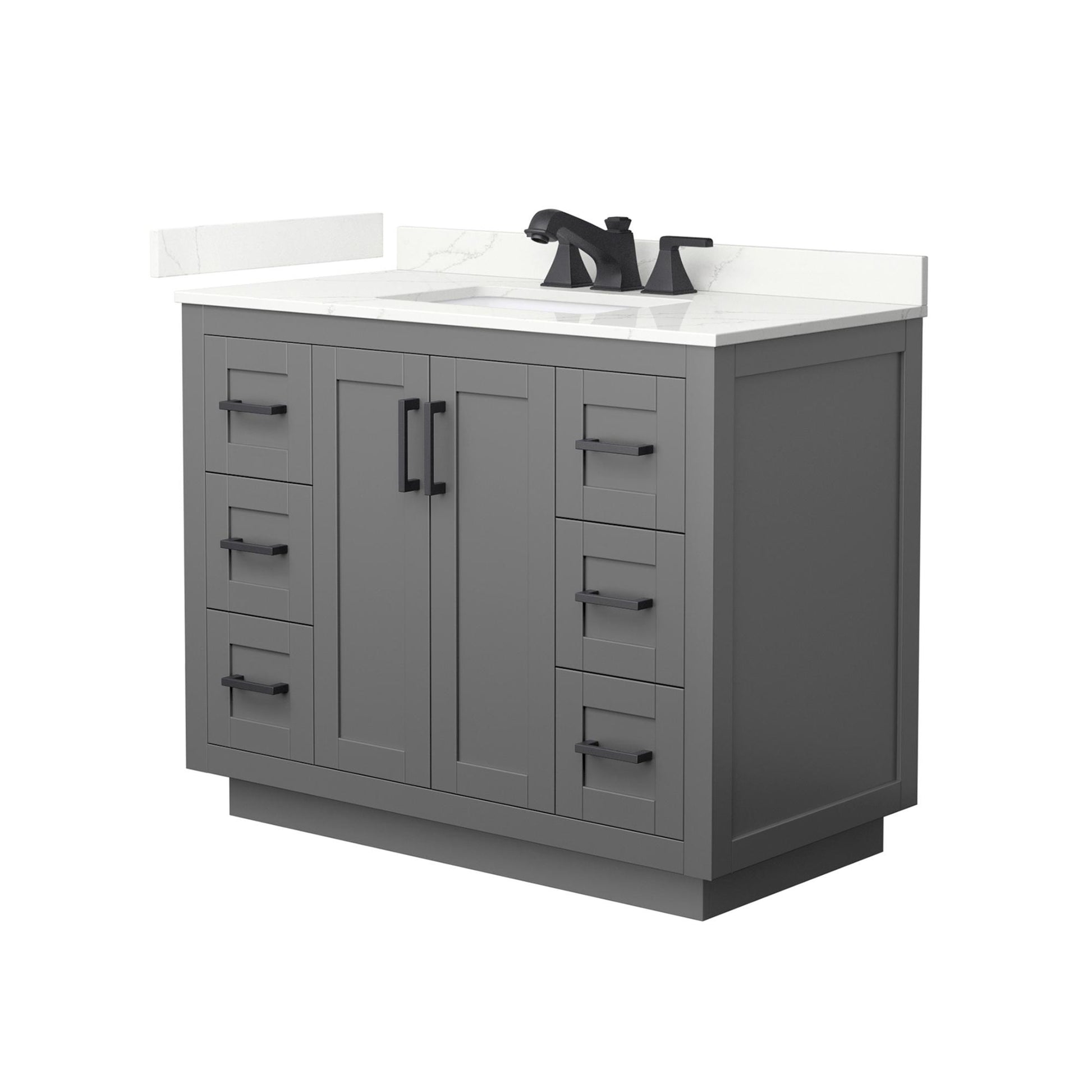 Wyndham Collection Miranda 42" Single Bathroom Vanity in Dark Gray, Giotto Quartz Countertop, Undermount Square Sink (3-Hole), Matte Black Trim
