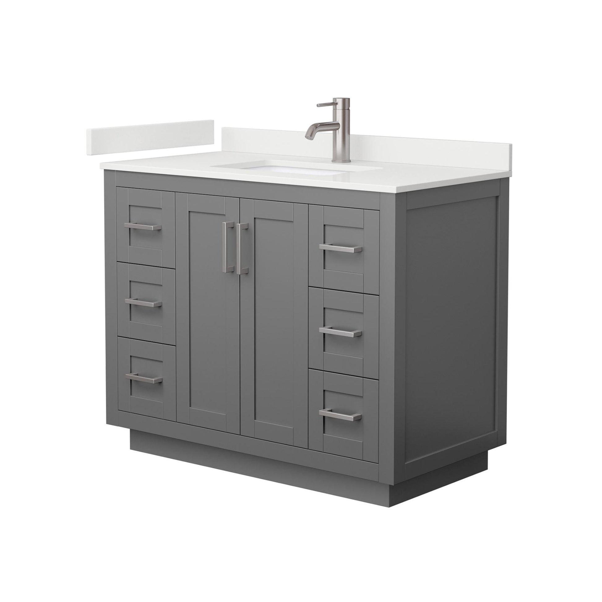 Wyndham Collection Miranda 42" Single Bathroom Vanity in Dark Gray, White Quartz Countertop, Undermount Square Sink (1-Hole), Brushed Nickel Trim