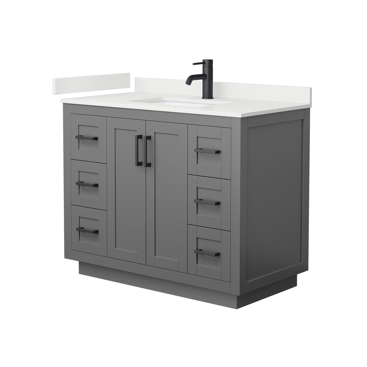 Wyndham Collection Miranda 42" Single Bathroom Vanity in Dark Gray, White Quartz Countertop, Undermount Square Sink (1-Hole), Matte Black Trim
