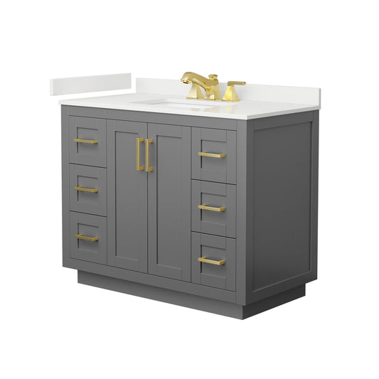 Wyndham Collection Miranda 42" Single Bathroom Vanity in Dark Gray, White Quartz Countertop, Undermount Square Sink (3-Hole), Brushed Gold Trim