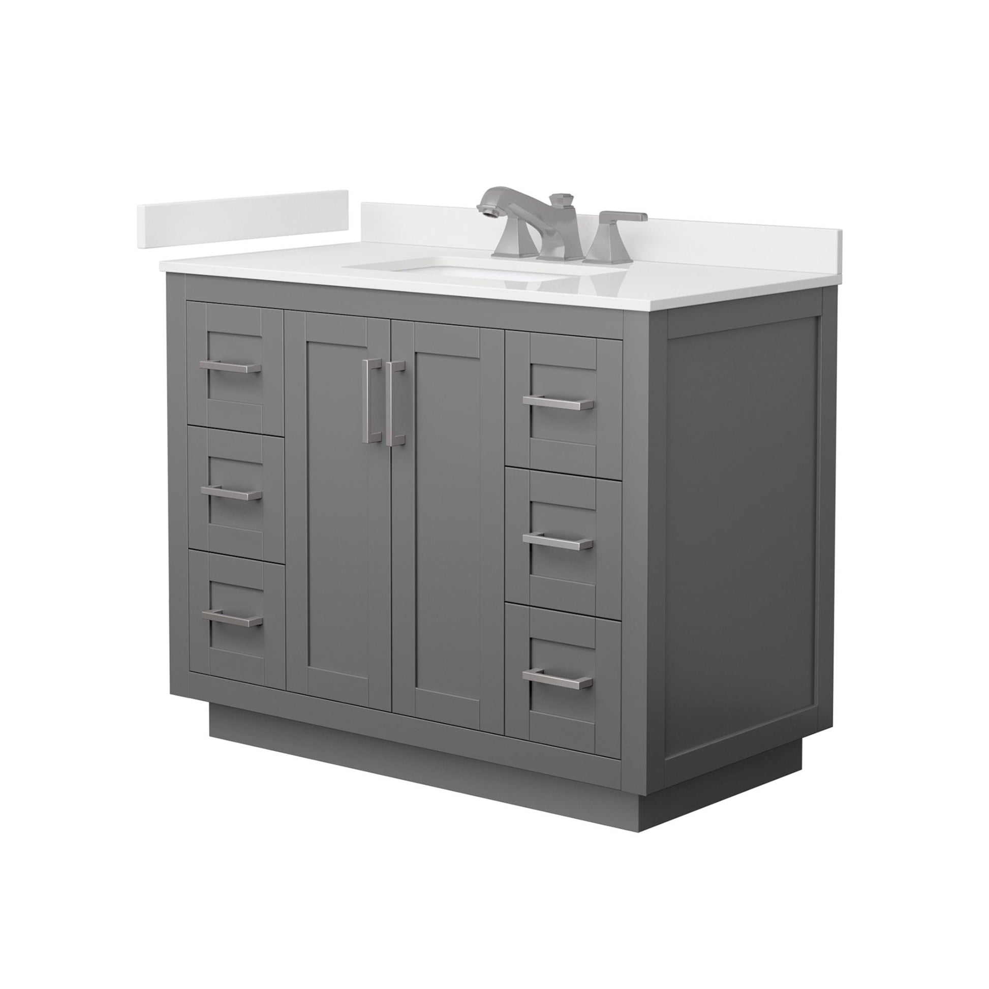 Wyndham Collection Miranda 42" Single Bathroom Vanity in Dark Gray, White Quartz Countertop, Undermount Square Sink (3-Hole), Brushed Nickel Trim