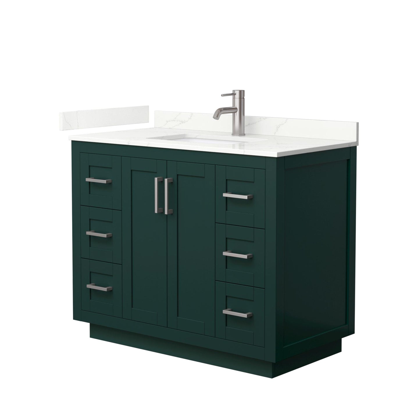 Wyndham Collection Miranda 42" Single Bathroom Vanity in Green, Giotto Quartz Countertop, Undermount Square Sink (1-Hole), Brushed Nickel Trim