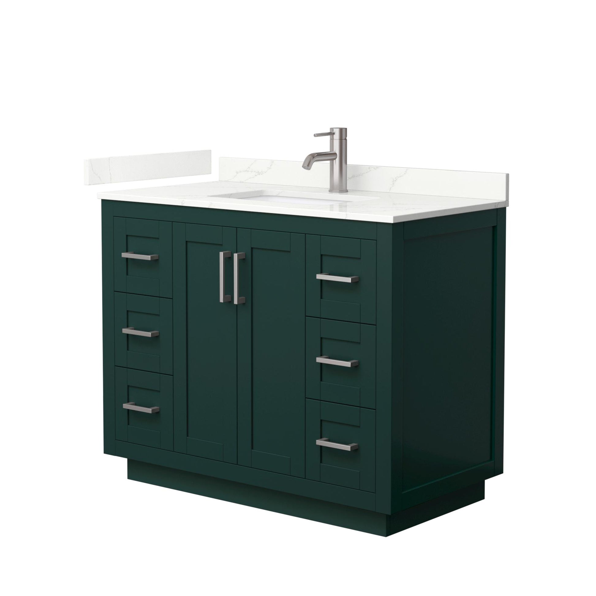 Wyndham Collection Miranda 42" Single Bathroom Vanity in Green, Giotto Quartz Countertop, Undermount Square Sink (1-Hole), Brushed Nickel Trim