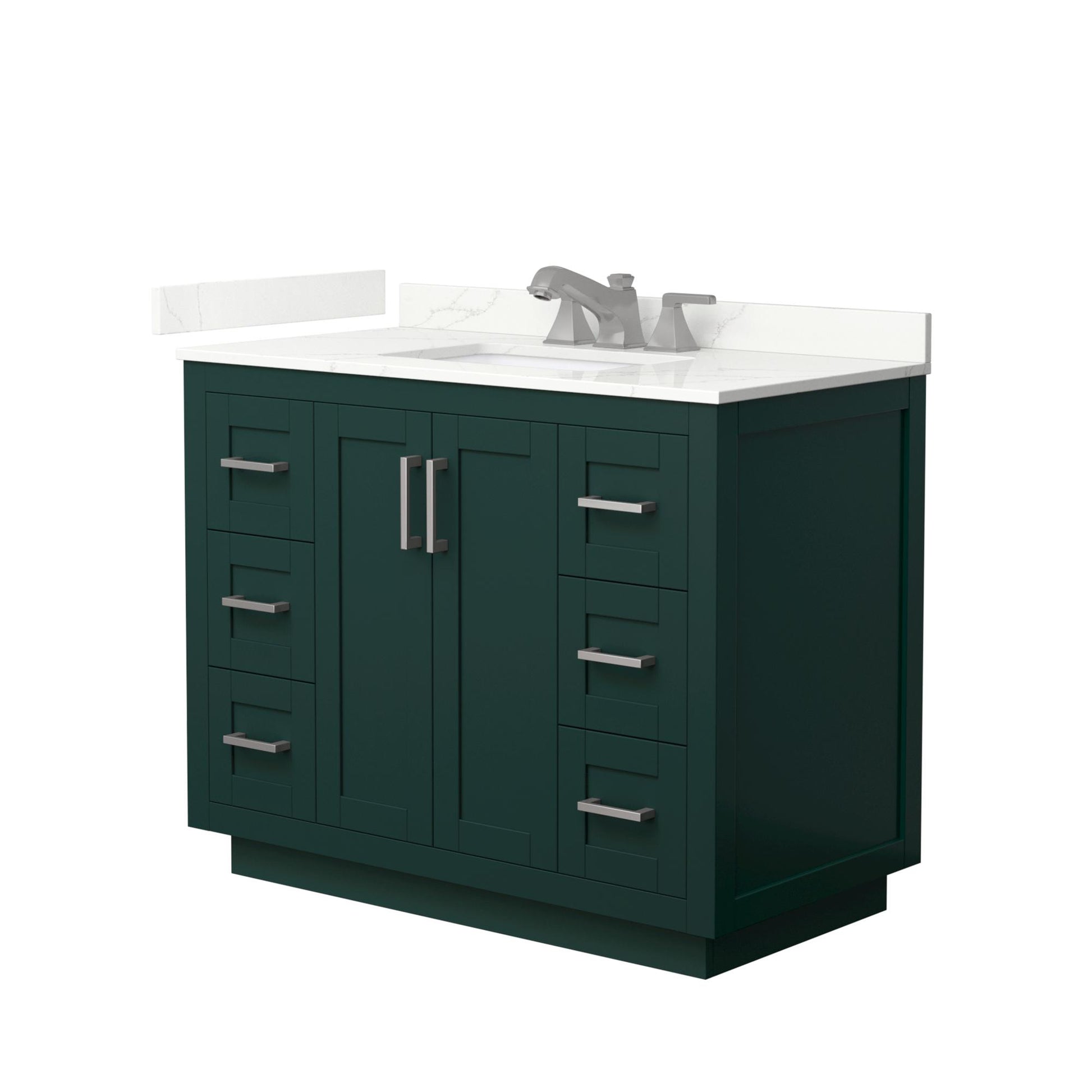 Wyndham Collection Miranda 42" Single Bathroom Vanity in Green, Giotto Quartz Countertop, Undermount Square Sink (3-Hole), Brushed Nickel Trim