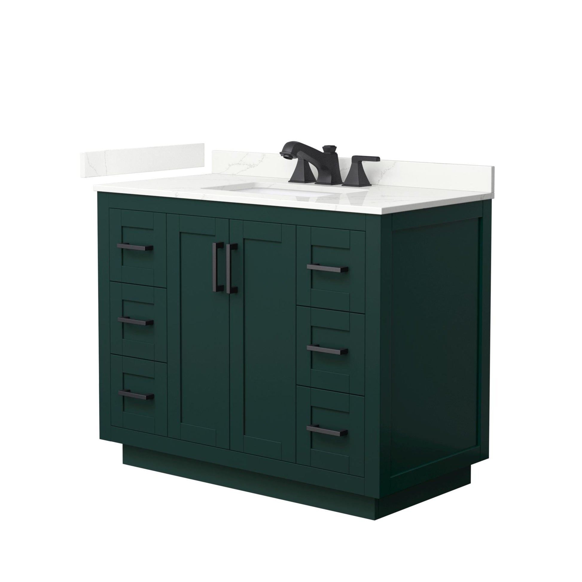 Wyndham Collection Miranda 42" Single Bathroom Vanity in Green, Giotto Quartz Countertop, Undermount Square Sink (3-Hole), Matte Black Trim