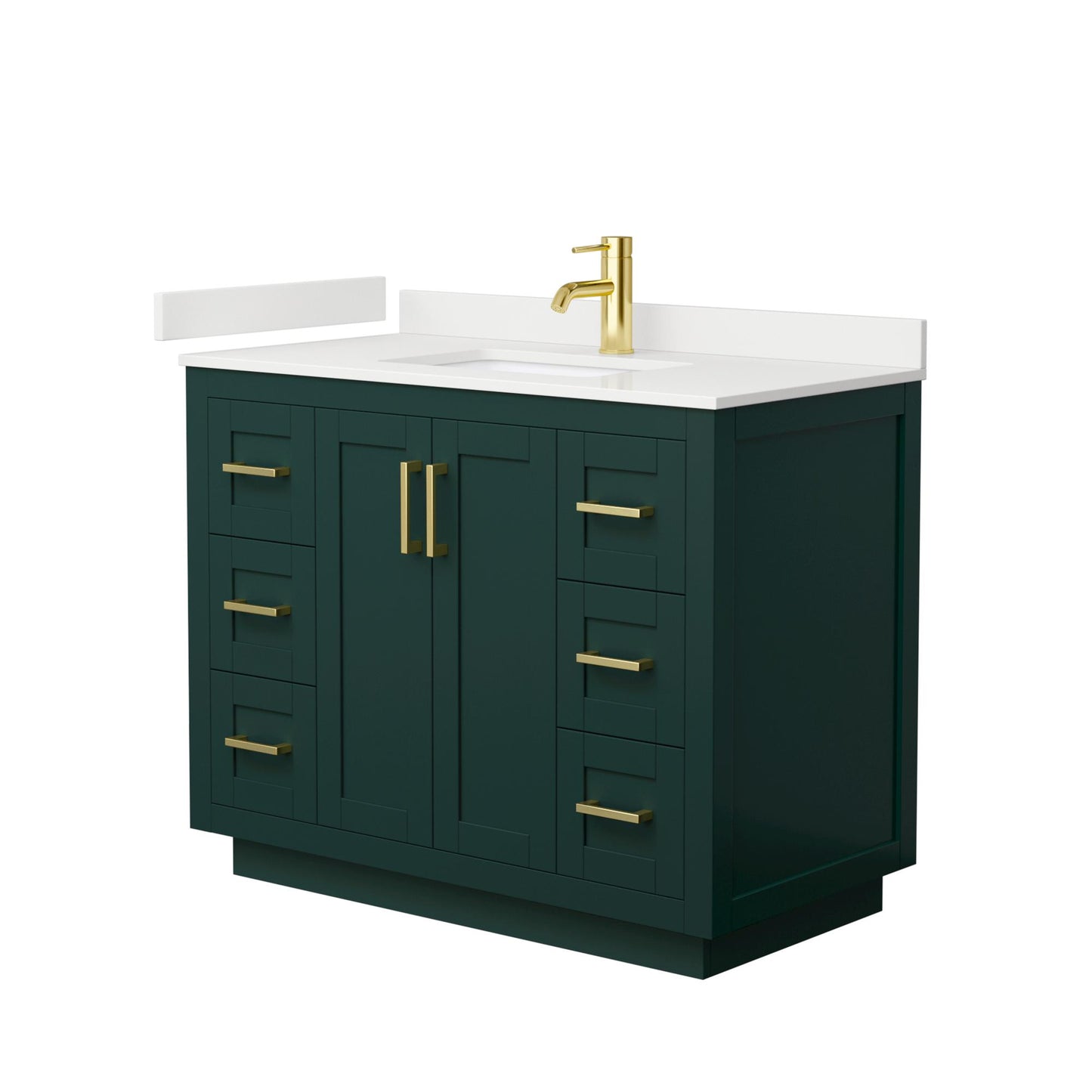 Wyndham Collection Miranda 42" Single Bathroom Vanity in Green, White Quartz Countertop, Undermount Square Sink (1-Hole), Brushed Gold Trim
