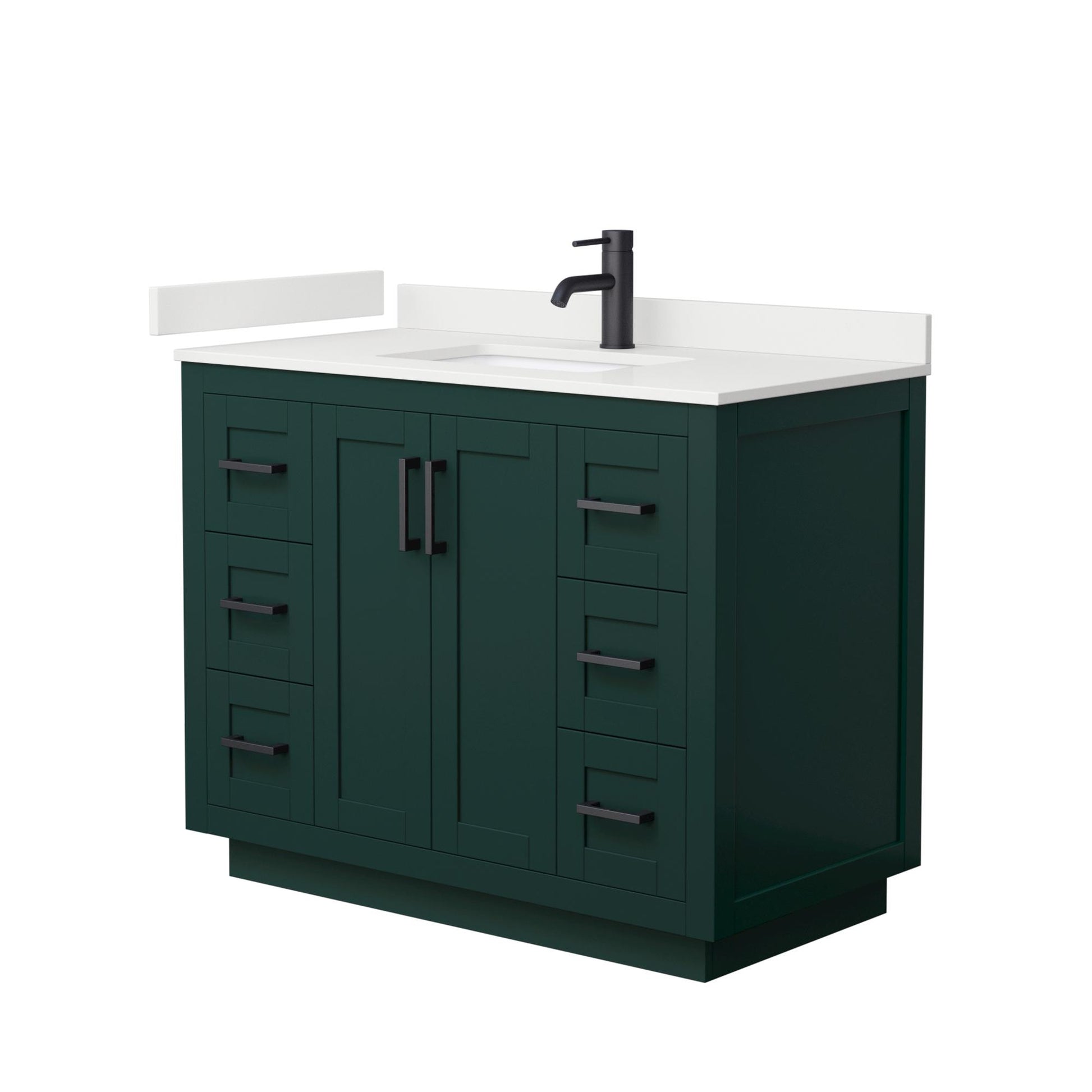 Wyndham Collection Miranda 42" Single Bathroom Vanity in Green, White Quartz Countertop, Undermount Square Sink (1-Hole), Matte Black Trim