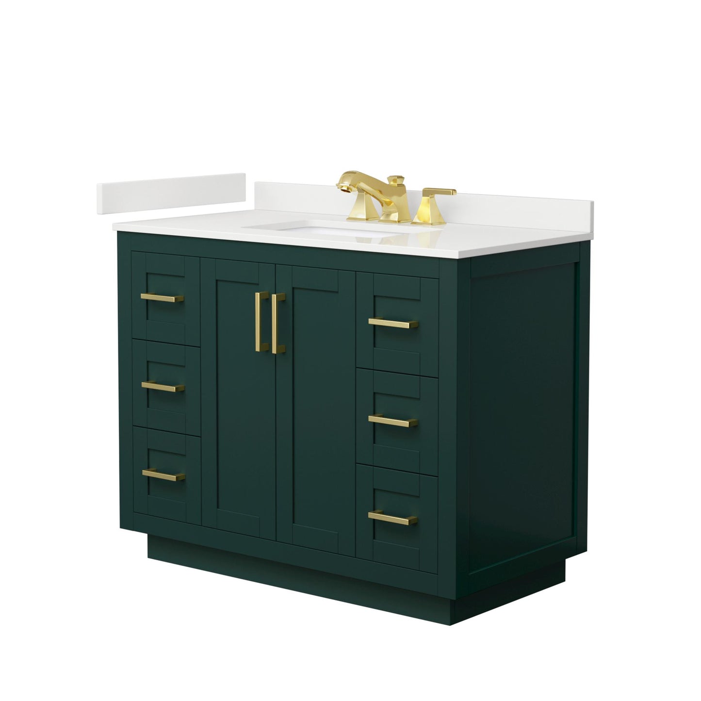 Wyndham Collection Miranda 42" Single Bathroom Vanity in Green, White Quartz Countertop, Undermount Square Sink (3-Hole), Brushed Gold Trim