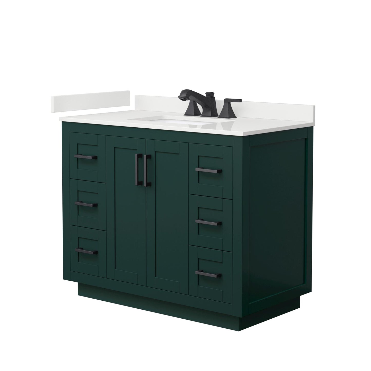 Wyndham Collection Miranda 42" Single Bathroom Vanity in Green, White Quartz Countertop, Undermount Square Sink (3-Hole), Matte Black Trim