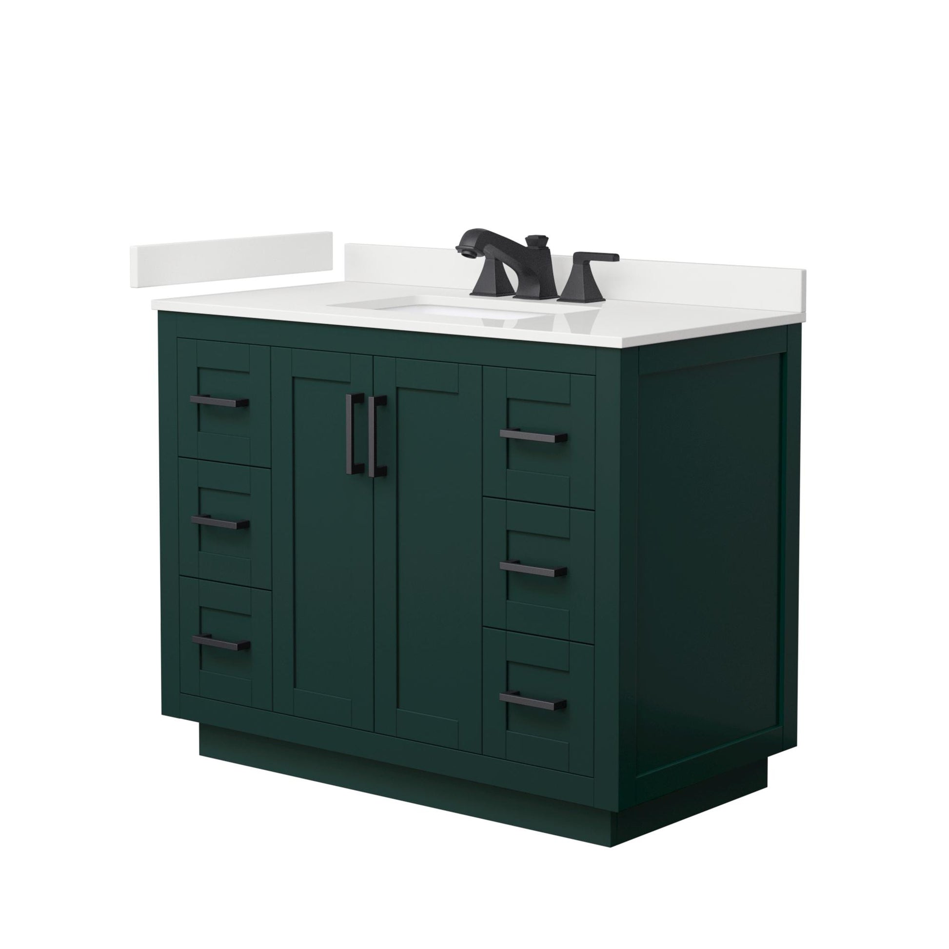 Wyndham Collection Miranda 42" Single Bathroom Vanity in Green, White Quartz Countertop, Undermount Square Sink (3-Hole), Matte Black Trim