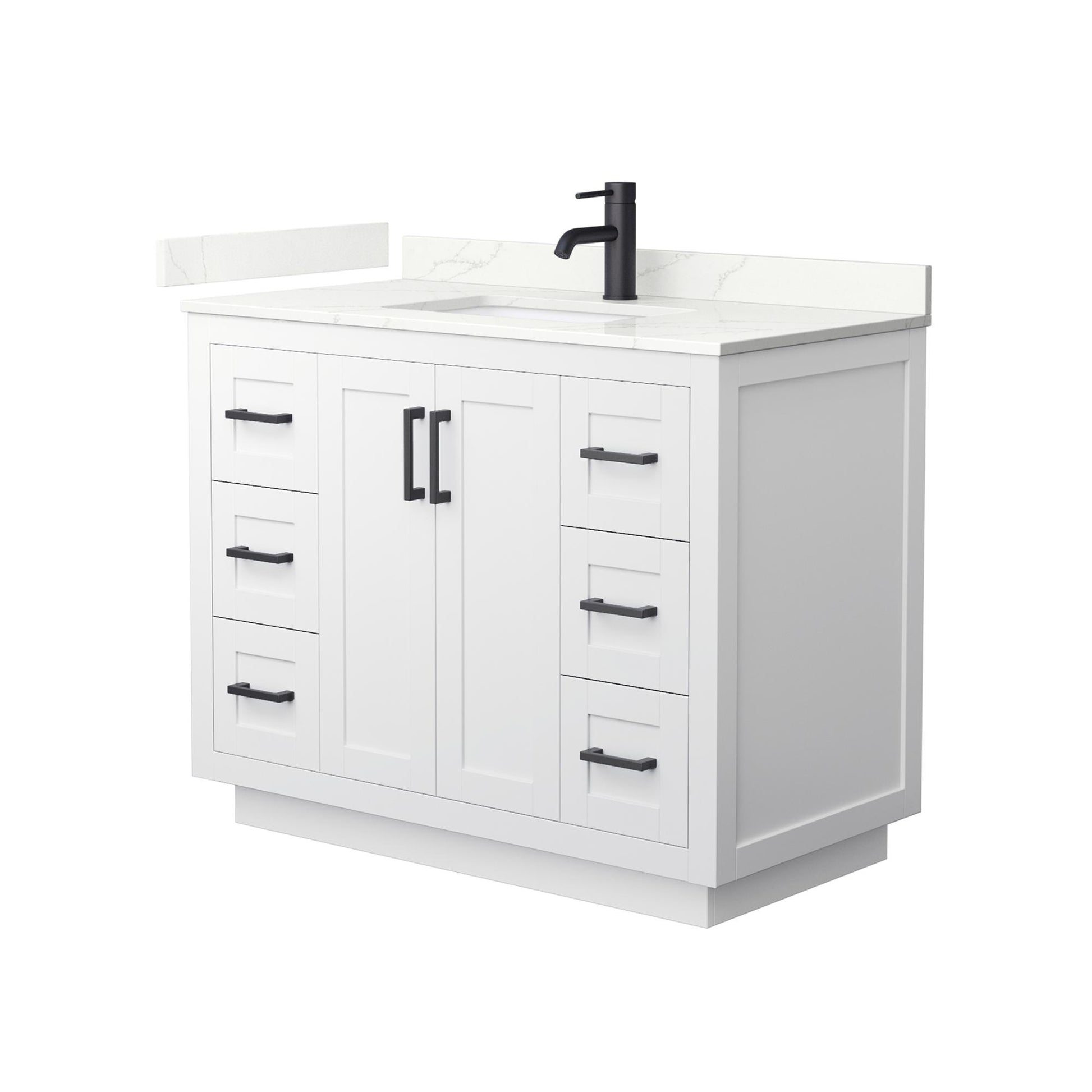 Wyndham Collection Miranda 42" Single Bathroom Vanity in White, Giotto Quartz Countertop, Undermount Square Sink (1-Hole), Matte Black Trim